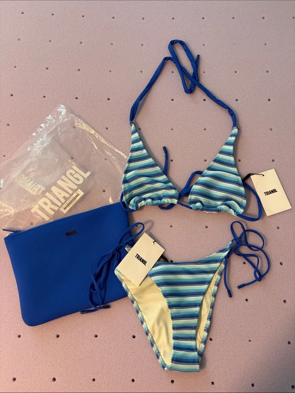 triangl swimwear Blue Striped Triangle Bikini Set